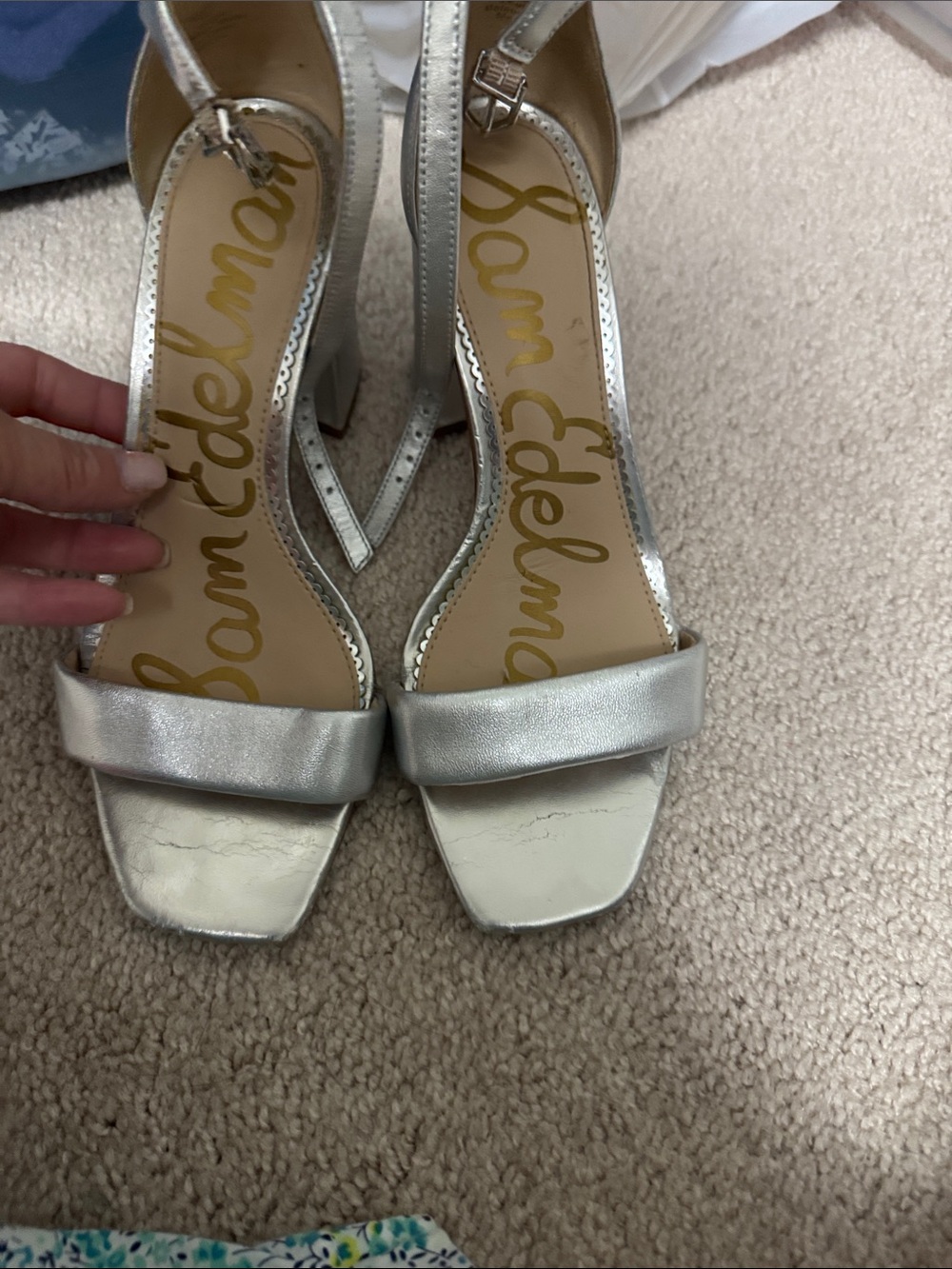 Sam Edelman Metallic Silver Block Heel Sandals